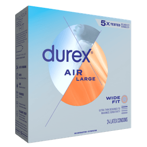 Durex Air Large Wide Fit 24 latex condoms right faced pack
